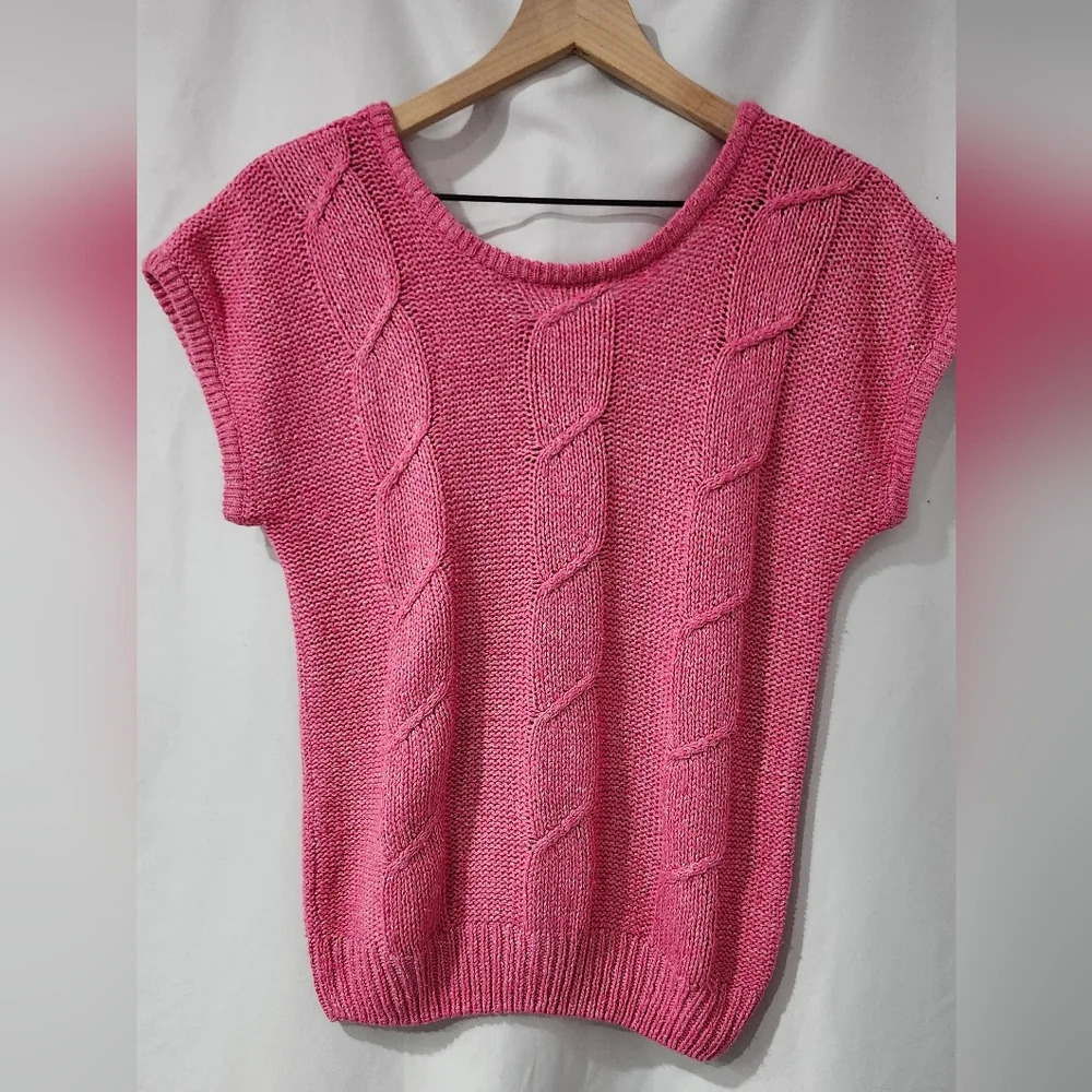 VTG Bubblegum Pink‎ Womens Cable Knit Sweater Size XS/S Preppy Retro 80s